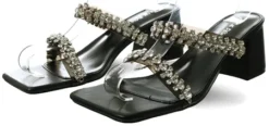 Public Desire Black Katya Patent Pu Diamante Heels