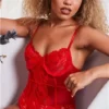 Saint Genies Red Callie Underwired Lace Thong Bodysuit