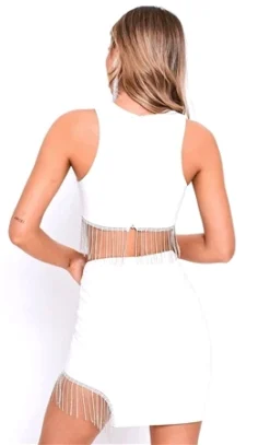 Saint Genies White Diamante Fringe Asymmetric Mini Skirt -Cheap Drape Dresses Store 27519 3