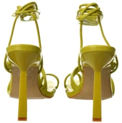 No Doubt Lime Pu Square Toe Strappy Lace Up Heels -Cheap Drape Dresses Store 27600 2