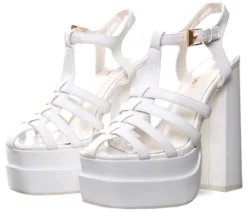 Public Desire White Denver Woven Double Platform Sandal Heels