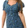 Brave Soul Blue Floral Print Button Through Mini Dress