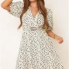 Girl In Mind Cream Nadine Dalmatian Print Buckle Midi Dress