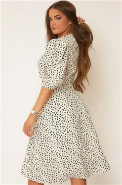 Girl In Mind Cream Nadine Dalmatian Print Buckle Midi Dress -Cheap Drape Dresses Store 27835 3