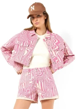 Noisy May Brazzilian Sand Drew High Waisted Printet Denim Shorts