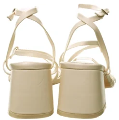 Public Desire Ecru Square Toe Lace Up Block Mid Heeled Sandals -Cheap Drape Dresses Store 27869 2