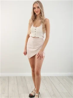 Brave Soul Beige Solid High Waist Mini Length Woven Skort -Cheap Drape Dresses Store 27940 2