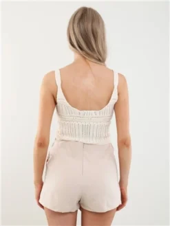 Brave Soul Beige Solid High Waist Mini Length Woven Skort -Cheap Drape Dresses Store 27940 3