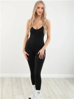 Missy Empire Black Kora Ribbed Seamless Strappy Jumpsuit