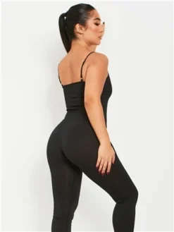 Missy Empire Black Kora Ribbed Seamless Strappy Jumpsuit -Cheap Drape Dresses Store 28014 3