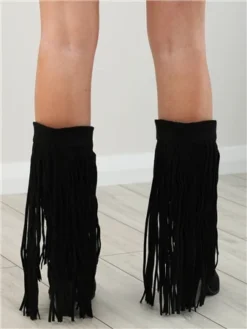 No Doubt Black Fringe Calf Boot -Cheap Drape Dresses Store 28028 2