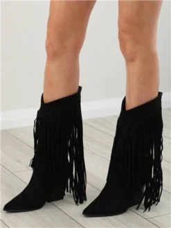 No Doubt Black Fringe Calf Boot -Cheap Drape Dresses Store 28028 3