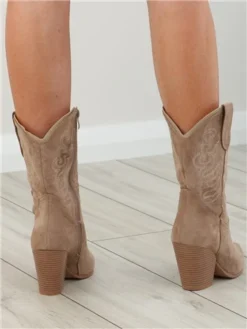 No Doubt Beige Suede Western Boot -Cheap Drape Dresses Store 28030 2