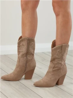 No Doubt Beige Suede Western Boot -Cheap Drape Dresses Store 28030 3