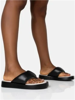 Public Desire Black Vacay Contrast Padded Square Toe Flip Flop Sandals -Cheap Drape Dresses Store 28044 2