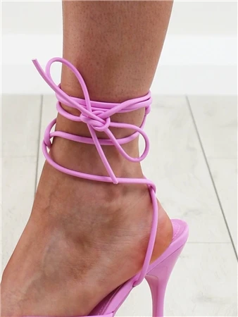 Public Desire Bubblegum Pink Imogen Pu Square Toe Strappy Lace Up Heels 2 Public Desire Bubblegum Pink Imogen Pu Square Toe Strappy Lace Up Heels - Image 2