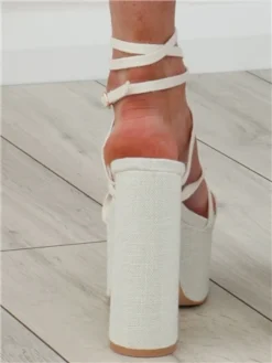 Public Desire Ecru Linen Suki Platform Shoe -Cheap Drape Dresses Store 28052 2