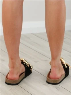 Westland Black Slip On Gold Buckle Sandal -Cheap Drape Dresses Store 28067 2