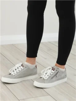 Mustang Light Grey Lace Up Zip Detail Trainers -Cheap Drape Dresses Store 28068 3