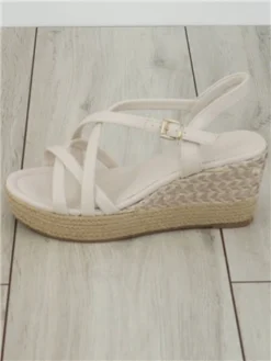 Marco Tozz Cream Strap Espadrille Heeled Sandal -Cheap Drape Dresses Store 28164 2