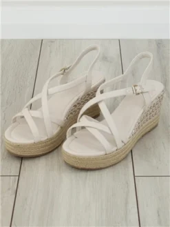 Marco Tozz Cream Strap Espadrille Heeled Sandal