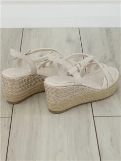 Marco Tozz Cream Strap Espadrille Heeled Sandal -Cheap Drape Dresses Store 28164 3