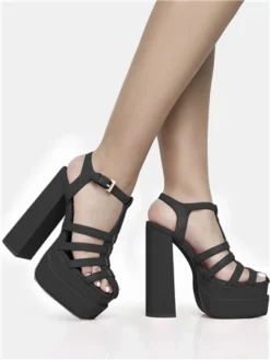 Public Desire Black Denver Woven Double Platform Sandal Heels -Cheap Drape Dresses Store 28177 2
