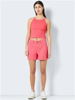 Noisy May Sun Kissed Coral Smiley Normal Waist Denim Shorts -Cheap Drape Dresses Store 28195 2