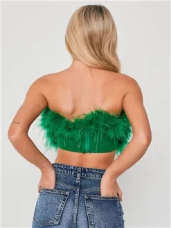 Saint Genies Green Mya Strapless Feather Crop Top -Cheap Drape Dresses Store 28203 3