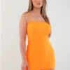 Saint Genies Bright Orange Diamante Fringe Ribbed Dress