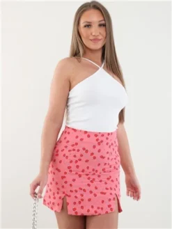 Glamorous Pink Strawberry Pattern Print Skirt