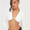 Ego White Long Sleeve Open Back Underwired Cropped Shirt