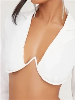 Ego White Long Sleeve Open Back Underwired Cropped Shirt -Cheap Drape Dresses Store 28274 2