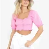 Brave Soul Pink Broderie Anglaise Buttoned Milkmaid Top