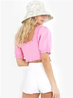 Brave Soul Pink Broderie Anglaise Buttoned Milkmaid Top -Cheap Drape Dresses Store 28311 3