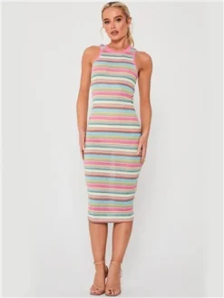 Saint Genies Pink Midi Knit Dress -Cheap Drape Dresses Store 28316 2