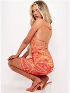 Missy Empire Orange Kaylin Swirl Print Slinky Strappy Back Mini Dress 7 Missy Empire Orange Kaylin Swirl Print Slinky Strappy Back Mini Dress -Cheap Drape Dresses Store 28326 3
