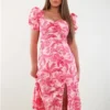 Girl In Mind Pink Floral Lillian Sweetheart Midi Dress
