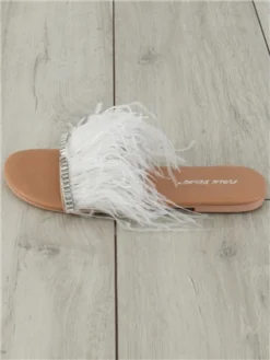 Public Desire White Feather Daffy Slider -Cheap Drape Dresses Store 28355 2