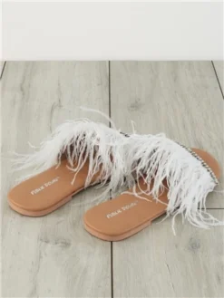 Public Desire White Feather Daffy Slider -Cheap Drape Dresses Store 28355 3