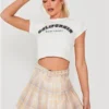 Saint Genies Cream / Yellow Check Pleat Mini Skirt