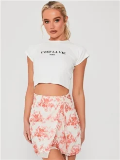 Saint Genies Cream / Orange Floral Wrap Mini Skirt
