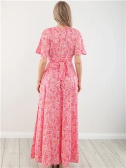Qed Pink Pattern Button Thru Maxi Dress -Cheap Drape Dresses Store 28451 3