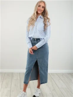 Saint Genies Blue / White Stripe Long Sleeve Shirt -Cheap Drape Dresses Store 28452 2