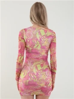 Vivichi Pink Print Mesh Ruched Dress -Cheap Drape Dresses Store 28454 3