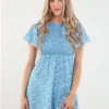 Daisy Street Ditsy Floral Blue Ruched Mini Dress