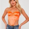 Saint Genies Orange Katherine Satin Boned Strapless Corset Top