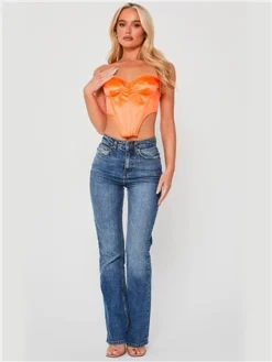 Saint Genies Orange Katherine Satin Boned Strapless Corset Top -Cheap Drape Dresses Store 28493 2