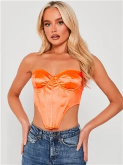 Saint Genies Orange Katherine Satin Boned Strapless Corset Top