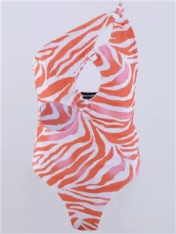 Missy Empire Orange Zaralina Cut Out Ring Detail One Shoulder Swimsuit -Cheap Drape Dresses Store 28517 3